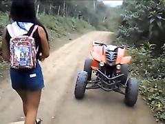 HD Heather Deep 4 wheeling on scary fast quad and ###ing next to horses in the jungle